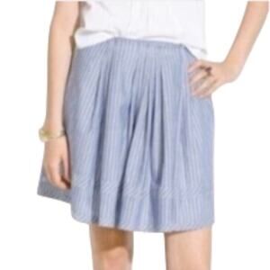 NWT Madewell 100% Cotton Blue Striped Chambray Pleated Skirt Size 4